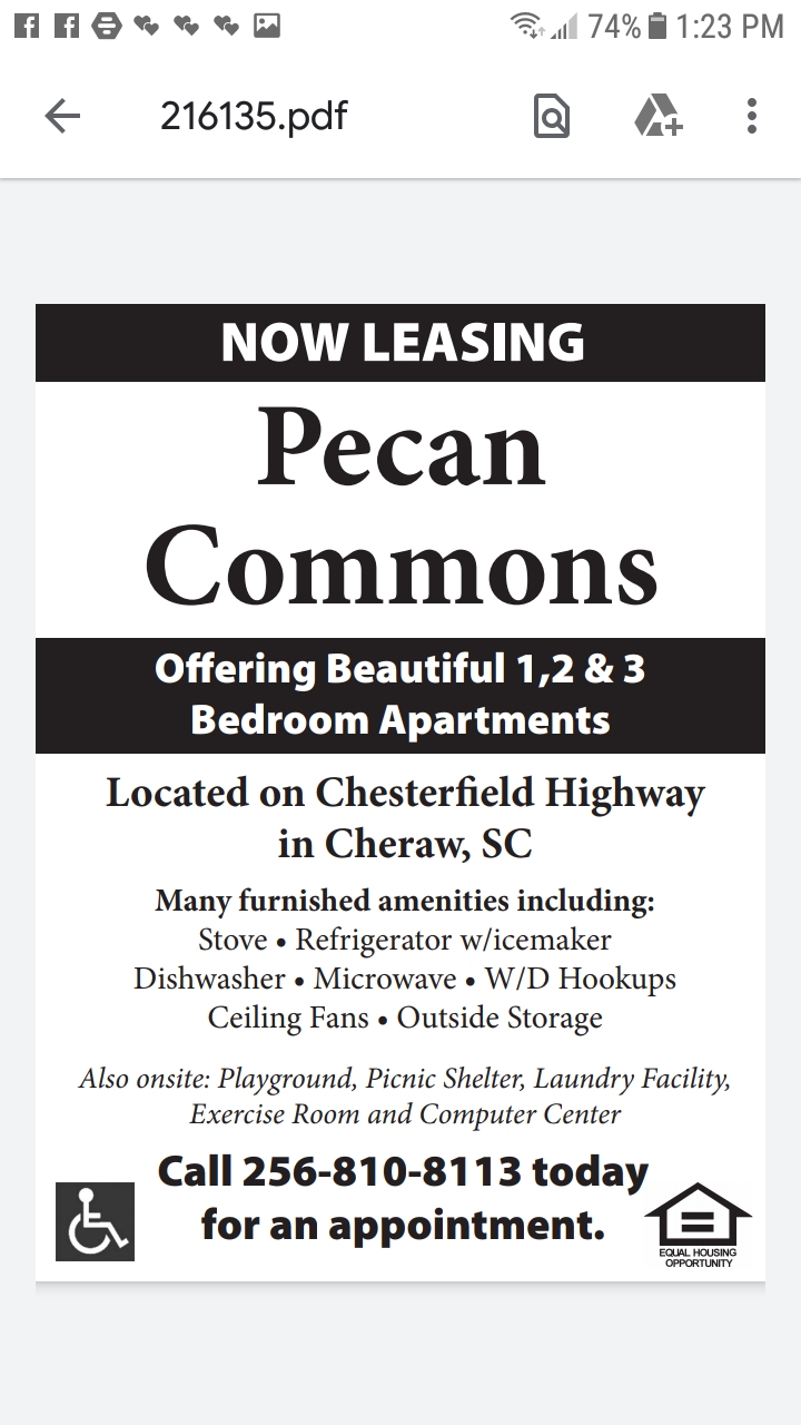 Photo of PECAN COMMONS. Affordable housing located at 200 ASHTON WAY CHERAW, SC 29520